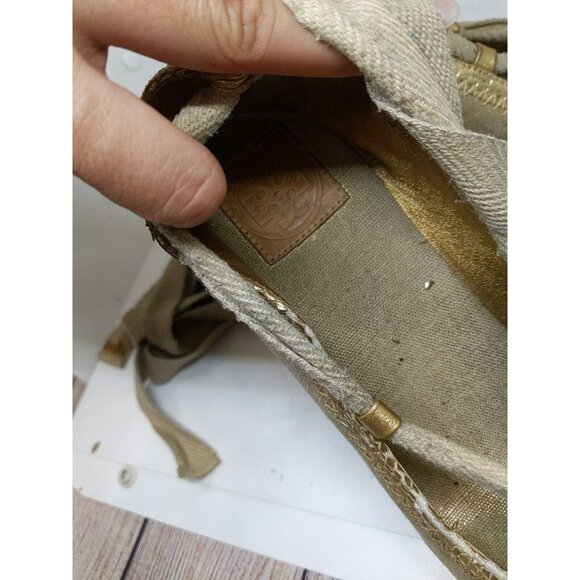Tory Burch Brown Canvas Tie Wrap Espadrille Wedge Heels Size 9 FLAWED - Picture 14 of 16